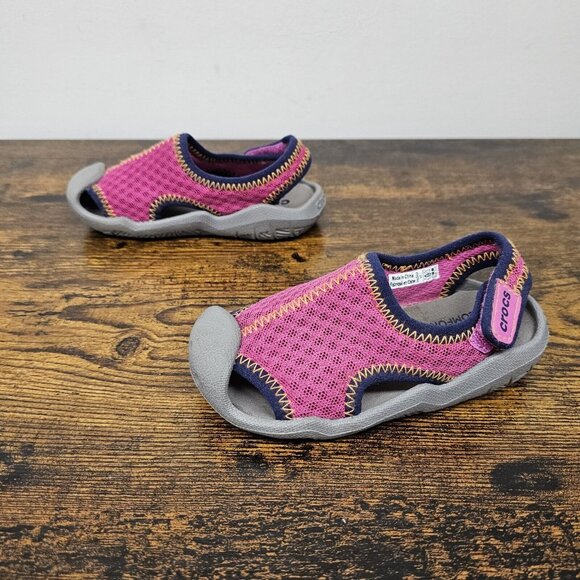 Crocs Swiftwater Sandals Pink Kids Girls Size C7 Water Beach Shoes Adjustable - Picture 3 of 6